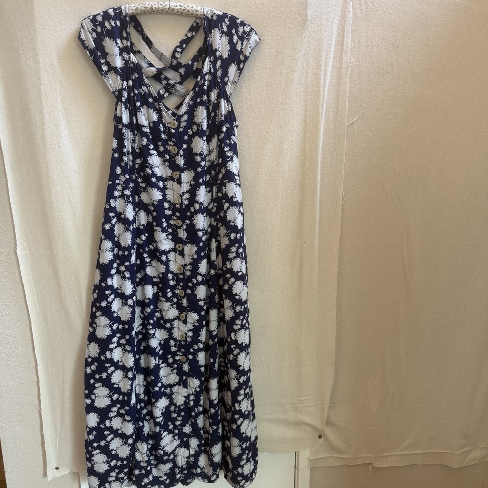 Maeve Navy and White Floral Midi Dress